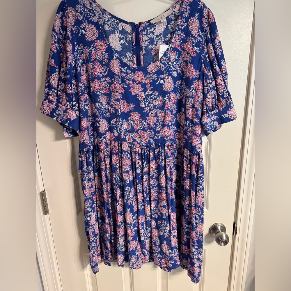 NWT, LOFT Women’s Size 14 Scoop Neck Puff Sleeve Swing Floral Print - Picture 3 of 13